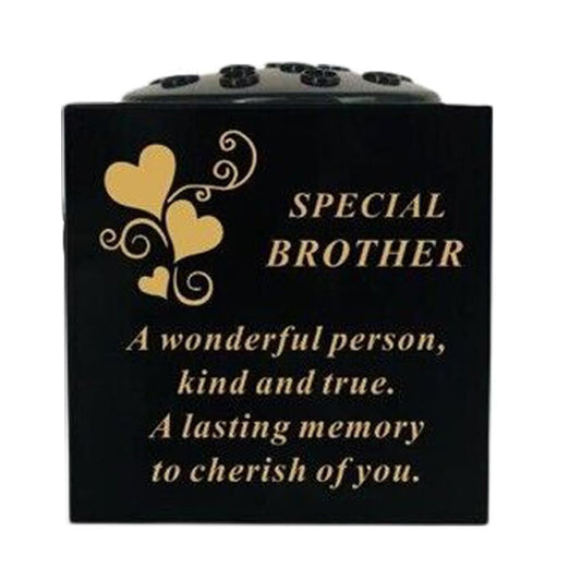 Graveside Memorial Black & Gold Bowl – Weatherproof Grave Flower Container with Removable Lid – Elegant Cemetery Tribute Vase-Remembrance Ornament, Sympathy Gift for Loved One with Hearts - Brother