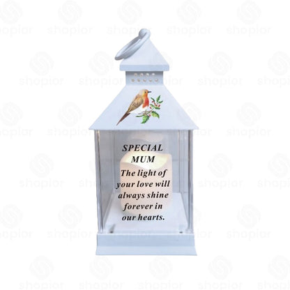 Waterproof Memorial Light Up Lantern for Graveside – Robin Flickering LED Candle