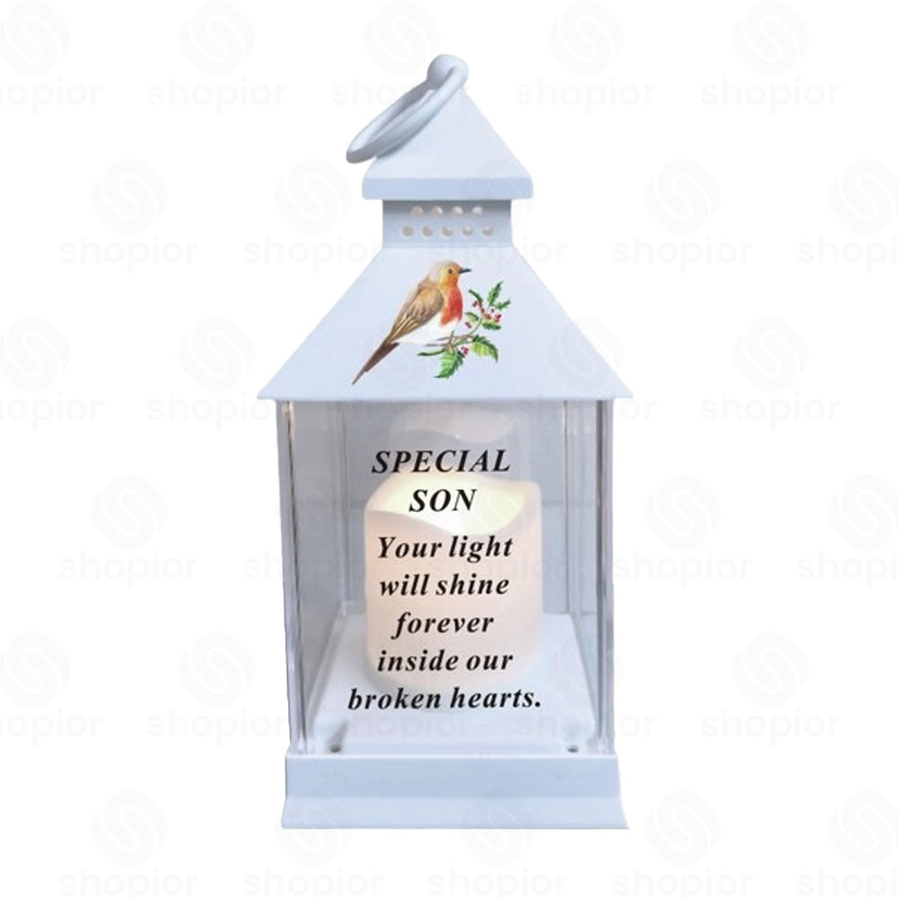 Waterproof Memorial Light Up Lantern for Graveside – Robin Flickering LED Candle