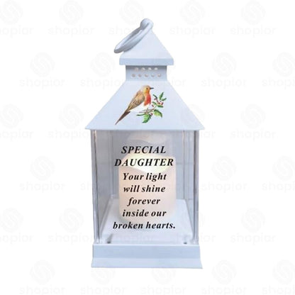 Waterproof Memorial Light Up Lantern for Graveside – Robin Flickering LED Candle
