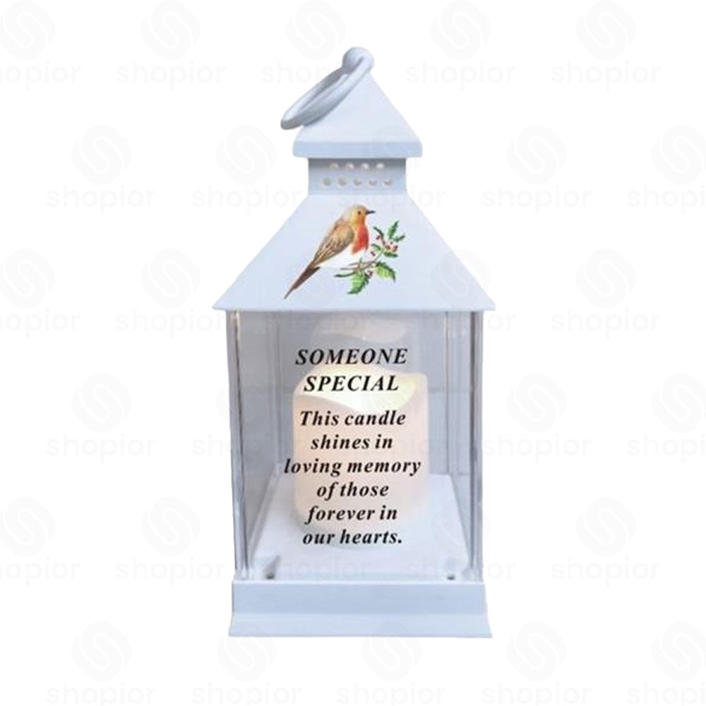 Waterproof Memorial Light Up Lantern for Graveside – Robin Flickering LED Candle