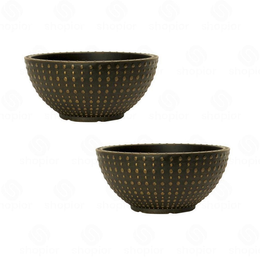 Hobnail Large Bowl & Planter Pots | Antique Textured Garden Planters 30cm–45cm | Black Bronze & Faux Concrete