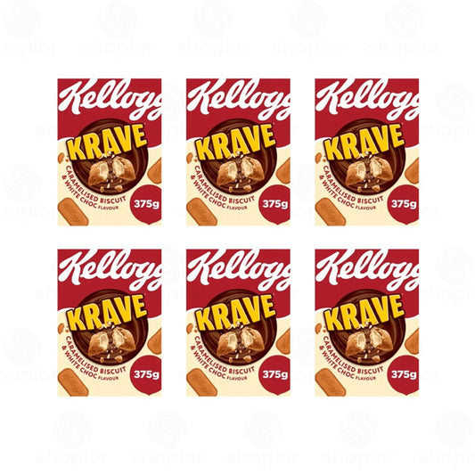 Kellogg's Krave Caramelised Biscuit & White Choco Breakfast Cereal 375g × Case of 6