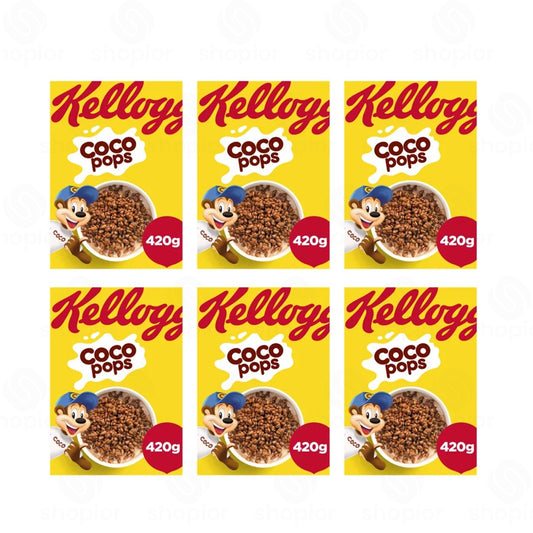 Kellogg's Coco Pops Chocolate Cereal 6 x 420g | Toasted Rice | Chocolaty Low Sugar Breakfast Cereal