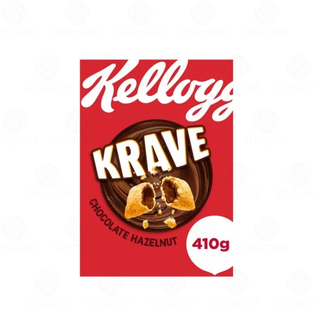 Kellogg's KRAVE Chocolate Hazelnut Breakfast Cereal 6 x 410g | Crunchy Filled Cereal Pillows | B Vitamins & Iron | Vegetarian