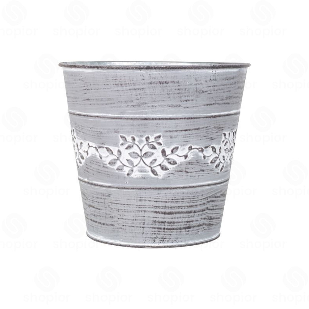 Leafy Vine Tin Trough 24cm – Rustic Zinc Oval Planter with Leaf Design Flower Pot