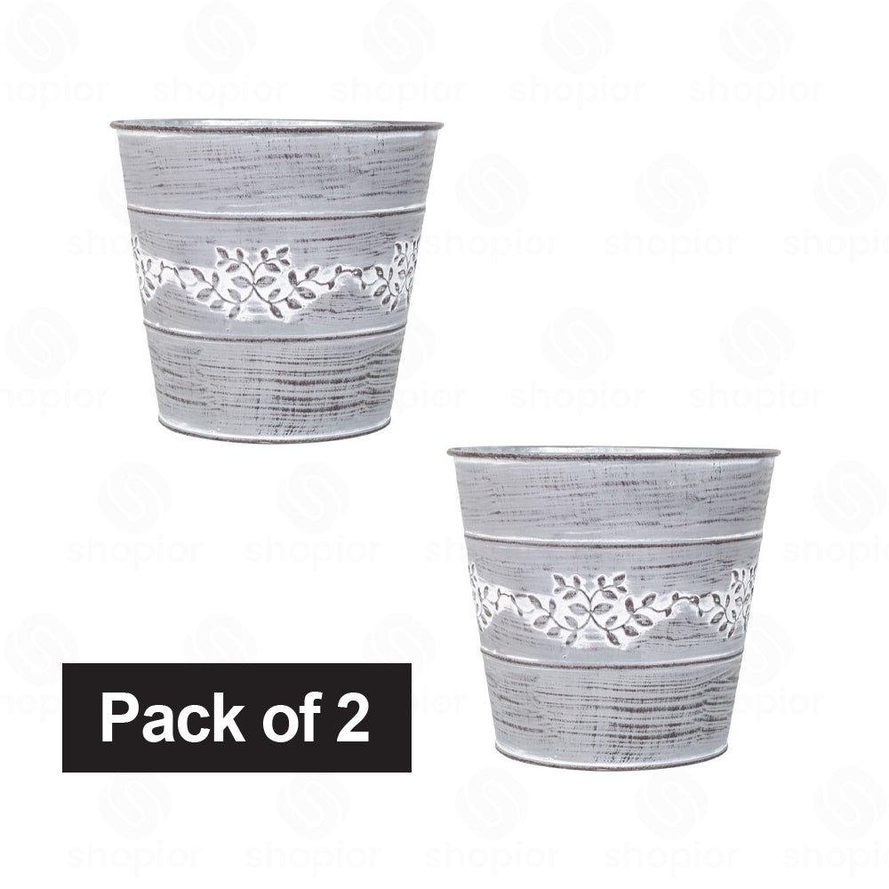 Leafy Vine Tin Trough 24cm – Rustic Zinc Oval Planter with Leaf Design Flower Pot