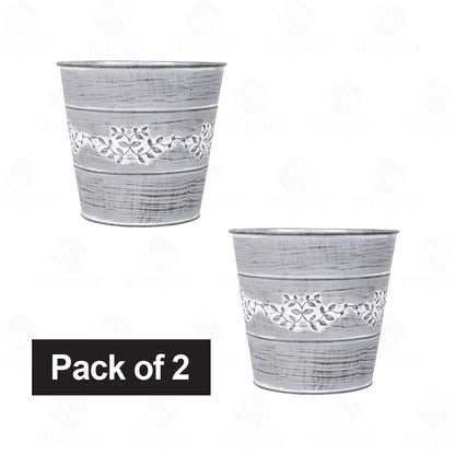 Leafy Vine Tin Trough 24cm – Rustic Zinc Oval Planter with Leaf Design Flower Pot