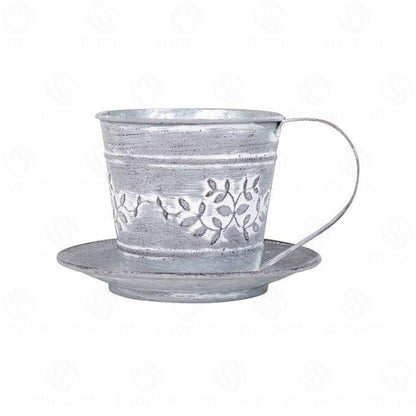 Leafy Vine Tin Trough 24cm – Rustic Zinc Oval Planter with Leaf Design Flower Pot