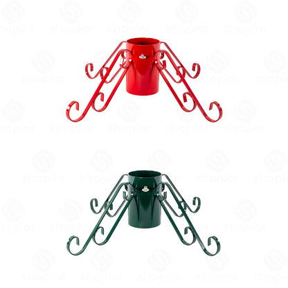 Heavy Duty Metal Christmas Tree Stand | 4-Leg Real Xmas Tree Holder Base | Red & Green