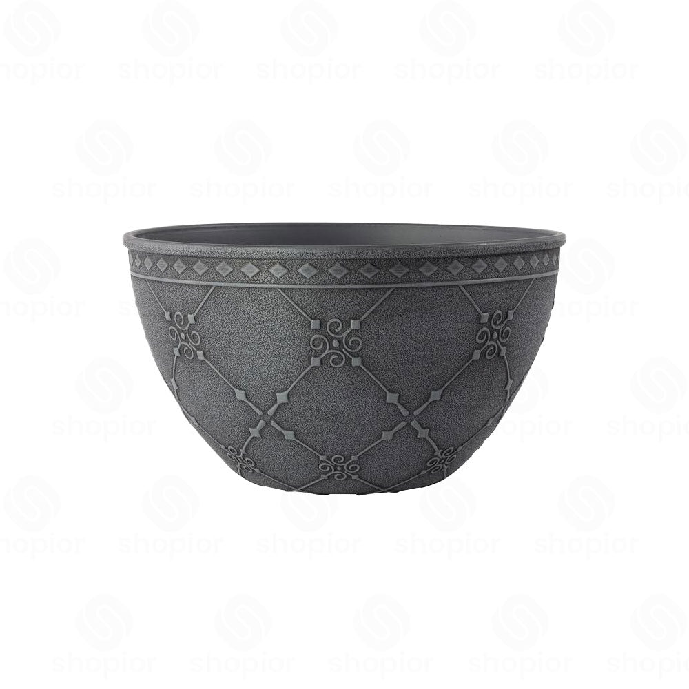 Nouveau Round Planter, Bowl, Trough & Garden Trug Collection – Indoor Outdoor Grey Plastic Plant Pots