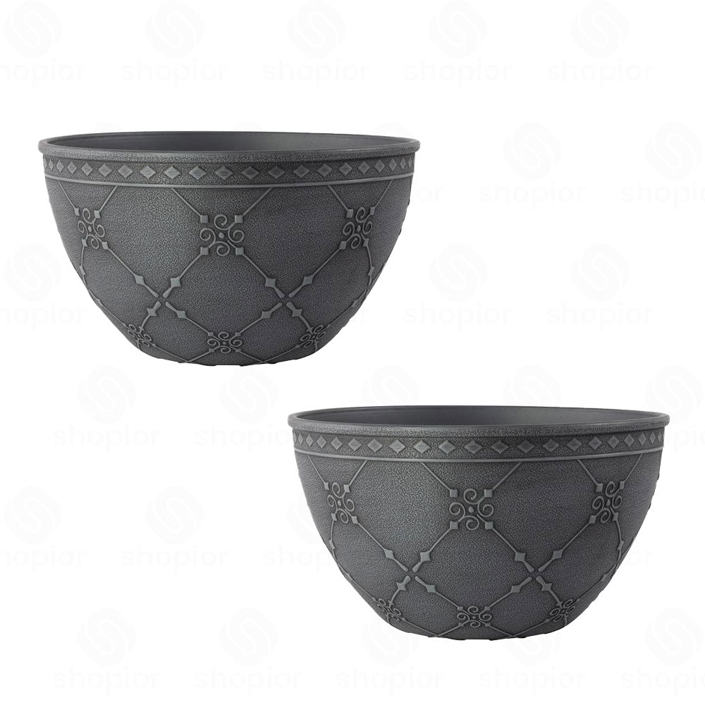 Nouveau Round Planter, Bowl, Trough & Garden Trug Collection – Indoor Outdoor Grey Plastic Plant Pots