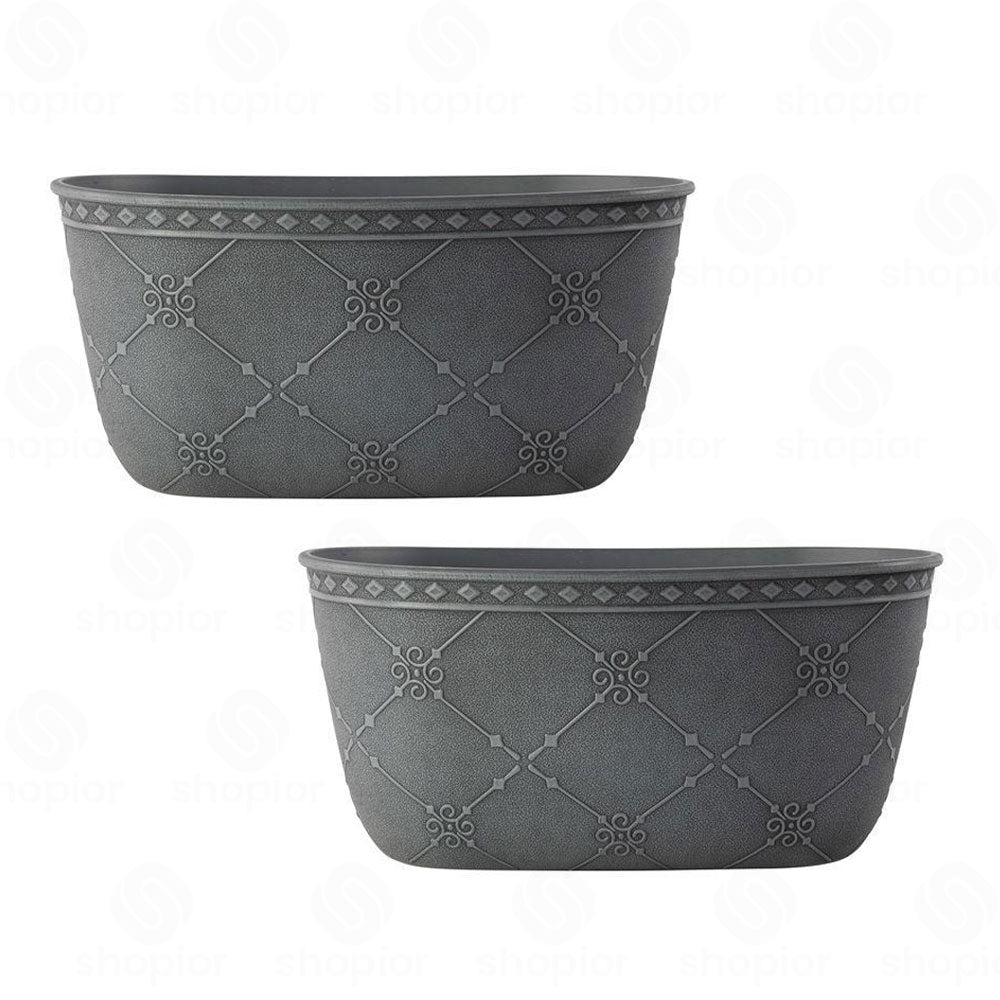 Nouveau Round Planter, Bowl, Trough & Garden Trug Collection – Indoor Outdoor Grey Plastic Plant Pots