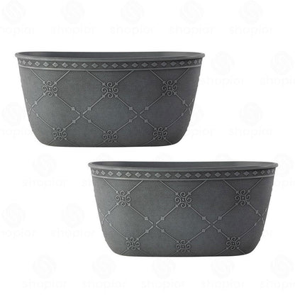 Nouveau Round Planter, Bowl, Trough & Garden Trug Collection – Indoor Outdoor Grey Plastic Plant Pots