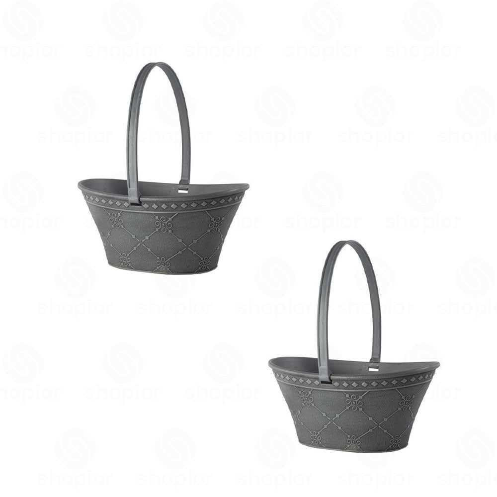 Nouveau Round Planter, Bowl, Trough & Garden Trug Collection – Indoor Outdoor Grey Plastic Plant Pots