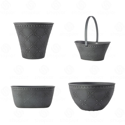 Nouveau Round Planter, Bowl, Trough & Garden Trug Collection – Indoor Outdoor Grey Plastic Plant Pots