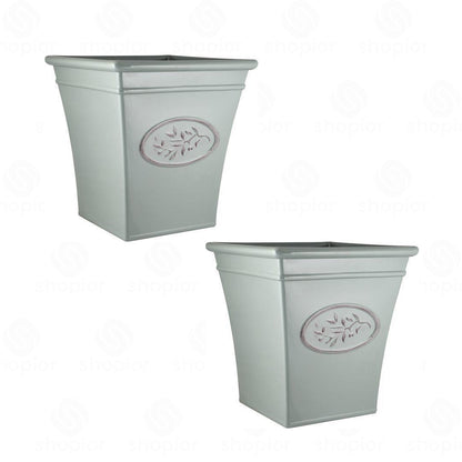 Olive Tall Square Planters 35cm & 40cm with Saucers – Indoor Outdoor Garden Plant Pots
