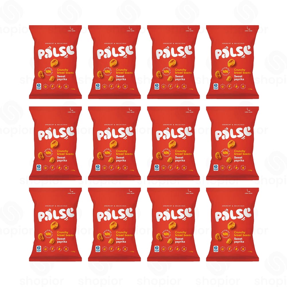 PALSE Sweet Paprika Crunchy Broad Bean Snacks – Healthy, High Fibre, Low Fat, Low Calorie (Case of 12 x 50g)