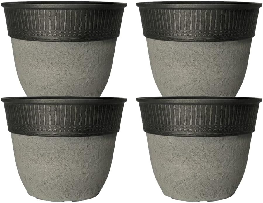 Stone Look Plastic Plant Pot – Large Round Outdoor Garden Rim Design Planter
