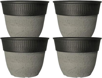 Stone Look Plastic Plant Pot – Large Round Outdoor Garden Rim Design Planter