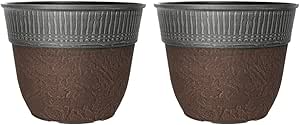 Stone Look Plastic Plant Pot – Large Round Outdoor Garden Rim Design Planter