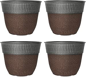 Stone Look Plastic Plant Pot – Large Round Outdoor Garden Rim Design Planter