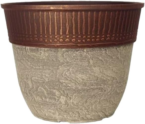 Stone Look Plastic Plant Pot – Large Round Outdoor Garden Rim Design Planter