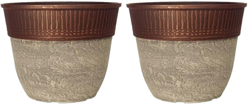 Stone Look Plastic Plant Pot – Large Round Outdoor Garden Rim Design Planter