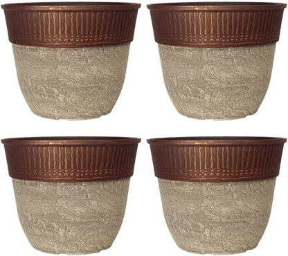 Stone Look Plastic Plant Pot – Large Round Outdoor Garden Rim Design Planter