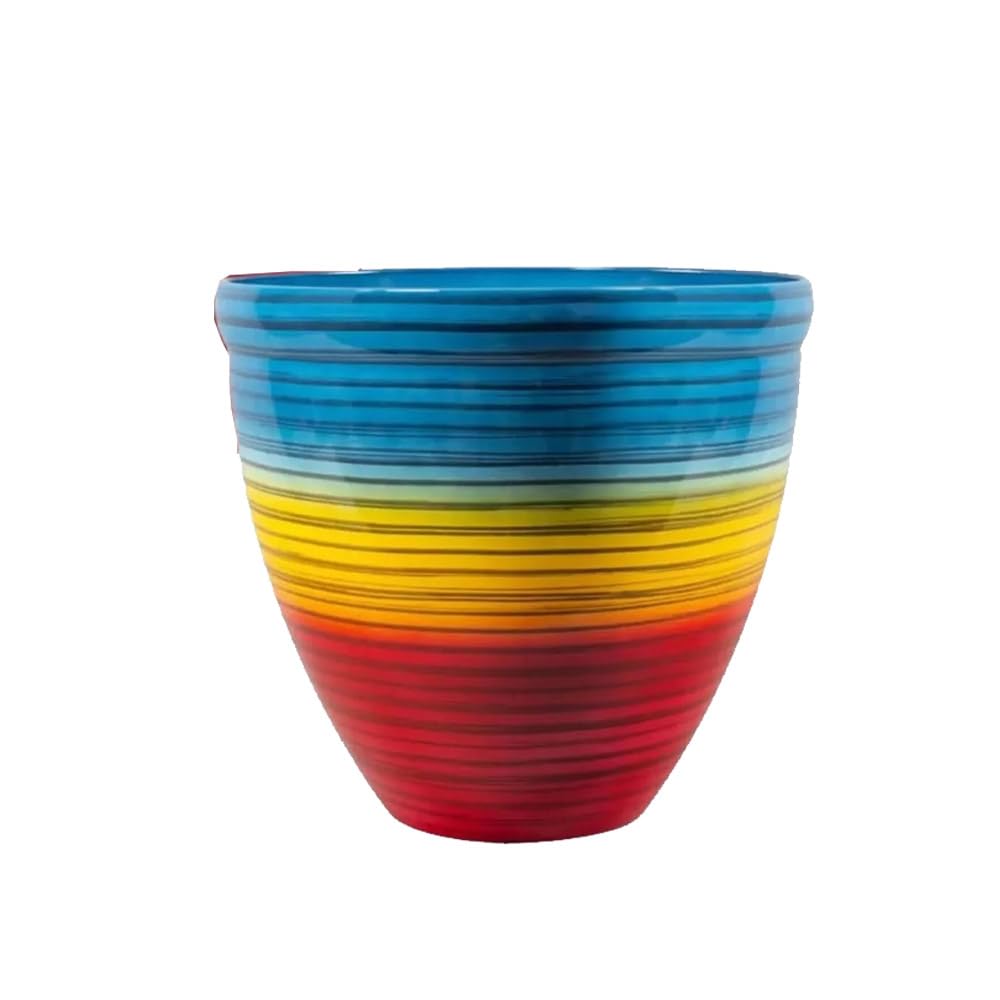 Round Plastic Plant Pot | Rainbow Effect – Large 16.5L Decorative Garden Flower Planter with Drainage Holes – Indoor Outdoor Plant Pots for Patio, Balcony, Yard