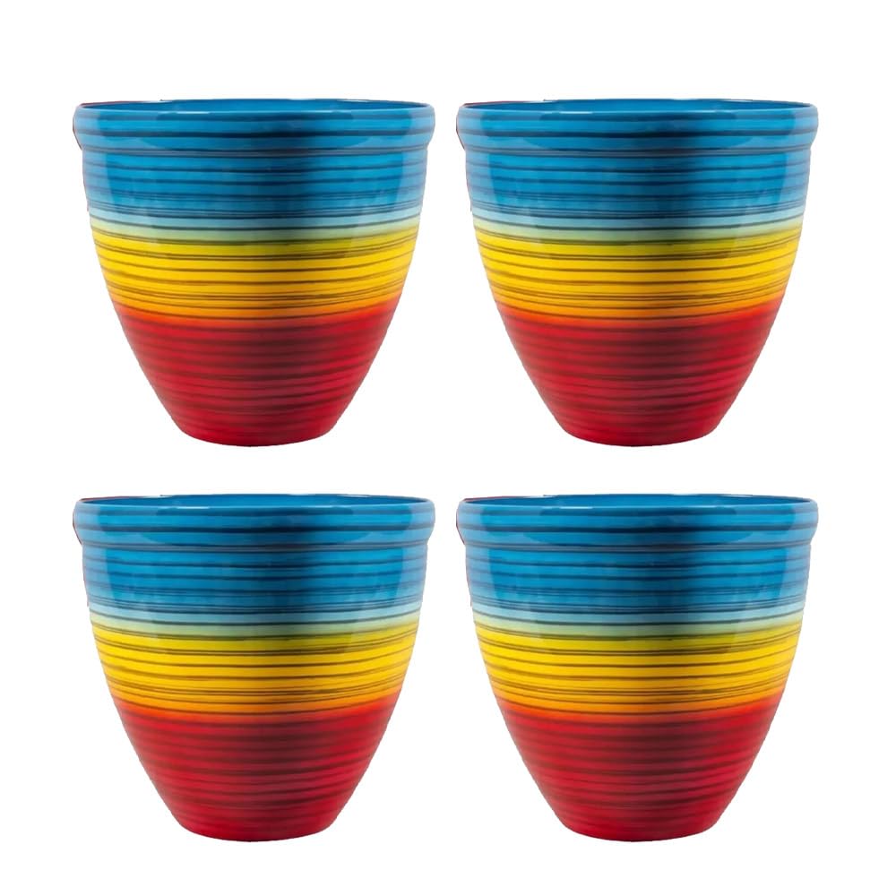 Round Plastic Plant Pot | Rainbow Effect – Large 16.5L Decorative Garden Flower Planter with Drainage Holes – Indoor Outdoor Plant Pots for Patio, Balcony, Yard