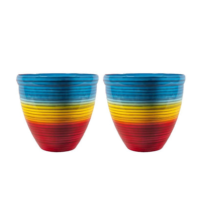 Round Plastic Plant Pot | Rainbow Effect – Large 16.5L Decorative Garden Flower Planter with Drainage Holes – Indoor Outdoor Plant Pots for Patio, Balcony, Yard