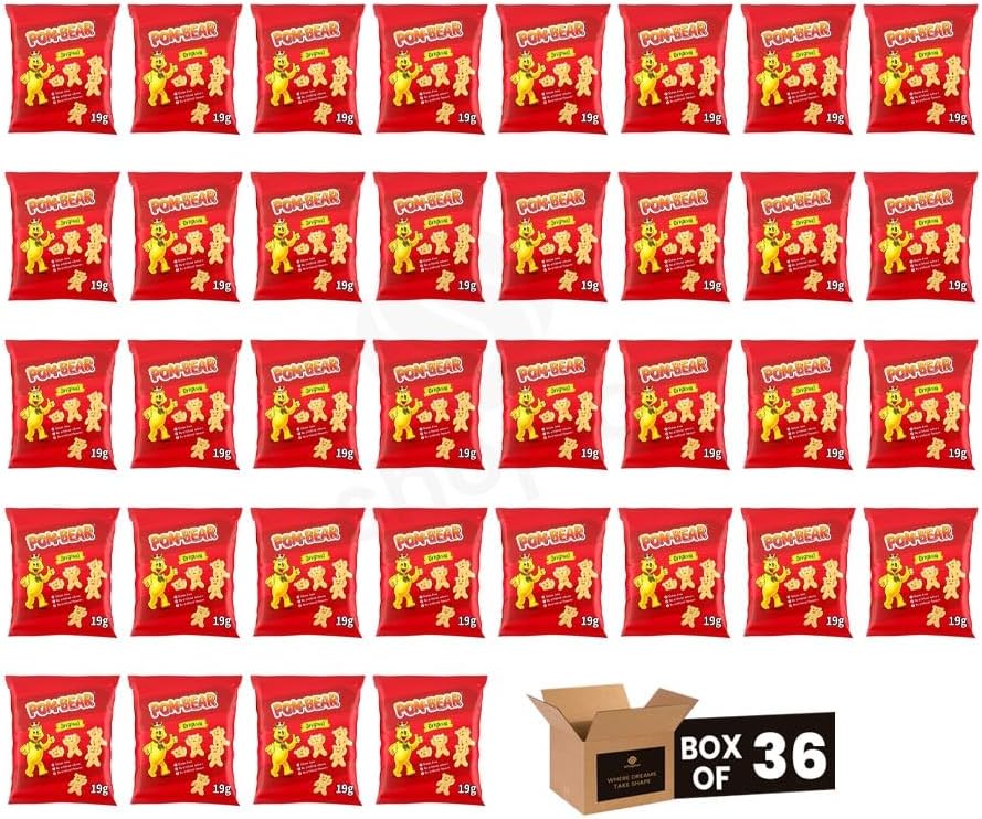 Pom Bear Original Crisps | Fun Bear Shaped Potato Snacks, Low Calorie Kids Snacks | Vegetarian Crunchy Lunchbox Treats, Flavoured Party Snacks for All Ages - 36 x 19g Case