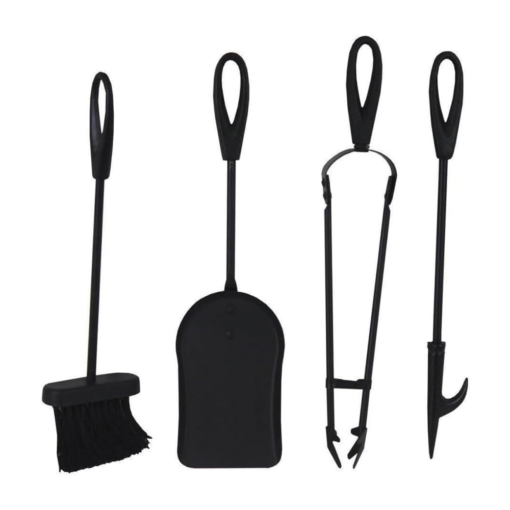 Black Cast Iron Fireplace Companion Tool Set with Log Coal Bucket & Scuttle Hod | 5 Piece Fireside Set | Heavy Duty Vintage Firewood Holder, Stove & Open Fire