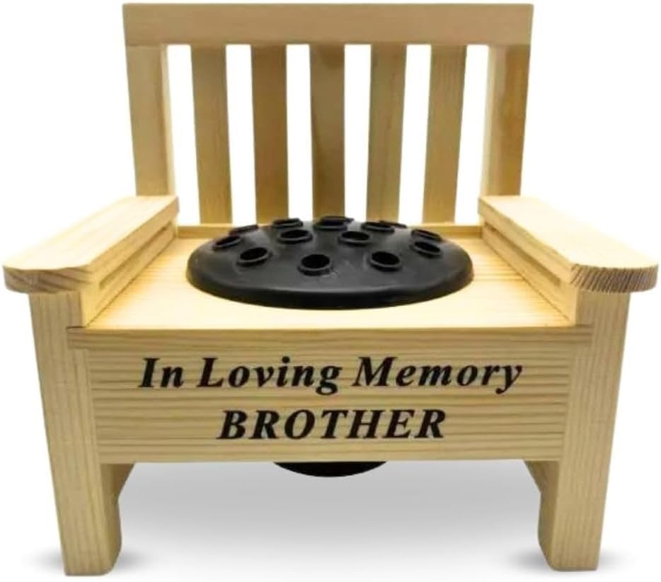 Memorial Wooden Bench with Flower Pot – Graveside Ornament with Black Plastic