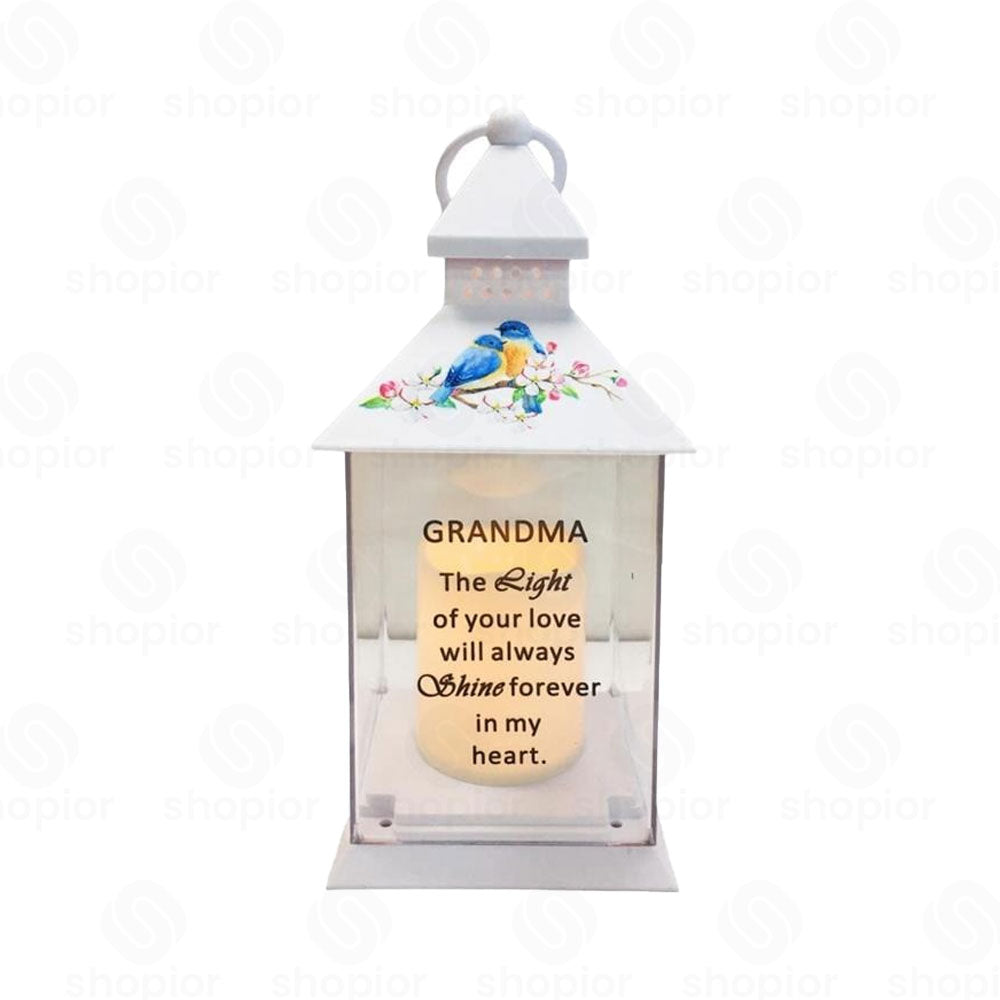 Memorial Lantern Lightup Graveside – Bird Floral Design with LED Candle Glow