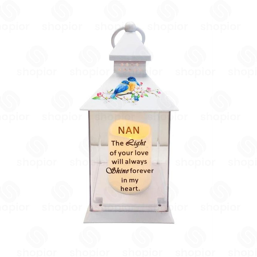 Memorial Lantern Lightup Graveside – Bird Floral Design with LED Candle Glow