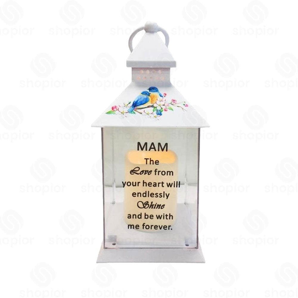 Memorial Lantern Lightup Graveside – Bird Floral Design with LED Candle Glow