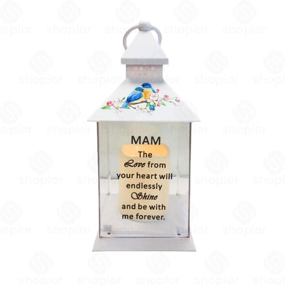 Memorial Lantern Lightup Graveside – Bird Floral Design with LED Candle Glow