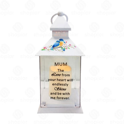 Memorial Lantern Lightup Graveside – Bird Floral Design with LED Candle Glow