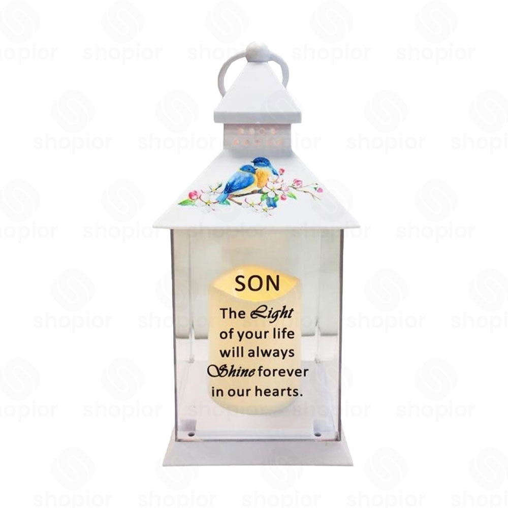 Memorial Lantern Lightup Graveside – Bird Floral Design with LED Candle Glow
