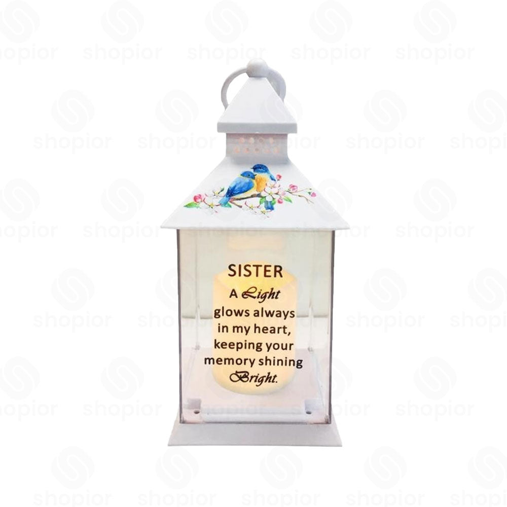 Memorial Lantern Lightup Graveside – Bird Floral Design with LED Candle Glow