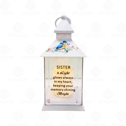 Memorial Lantern Lightup Graveside – Bird Floral Design with LED Candle Glow