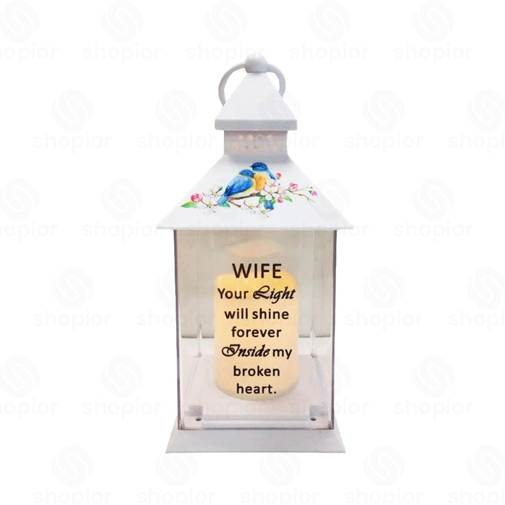 Memorial Lantern Lightup Graveside – Bird Floral Design with LED Candle Glow