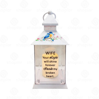 Memorial Lantern Lightup Graveside – Bird Floral Design with LED Candle Glow
