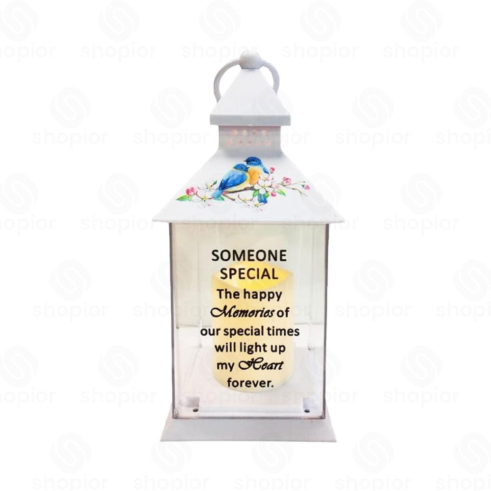 Memorial Lantern Lightup Graveside – Bird Floral Design with LED Candle Glow