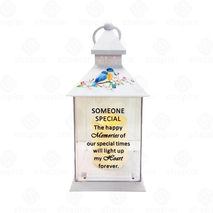 Memorial Lantern Lightup Graveside – Bird Floral Design with LED Candle Glow
