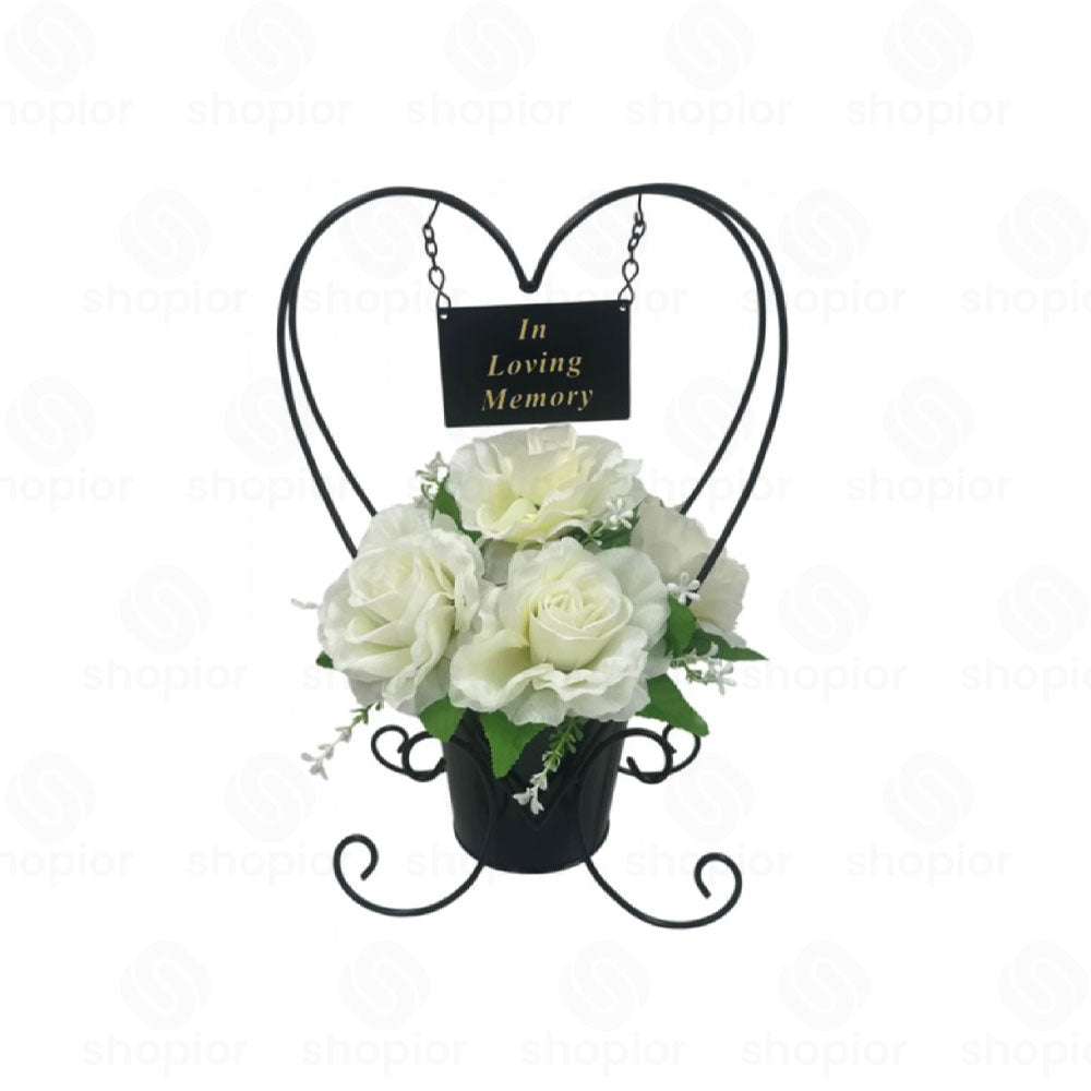 Memorial Grave Planter Flower Holder – Black Metal Cemetery Decoration with Sadly Missed Plaque