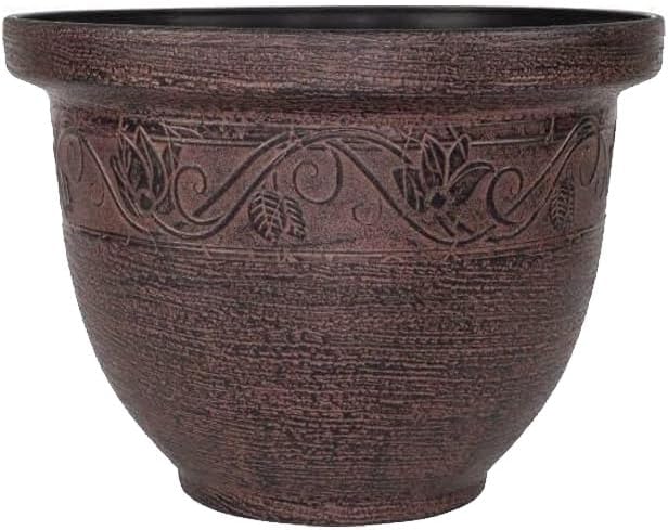 Round Garden Plant Pot – Outdoor Flower Planter with Drainage Holes | Weatherproof Bell Shape Plant Container | Woven Design Decorative Plastic Pot for Garden, Balcony 8.5L