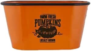 Orange Tin Halloween Trough Planters 30cm (12 inch) Pumpkin Plant Durable  Pots